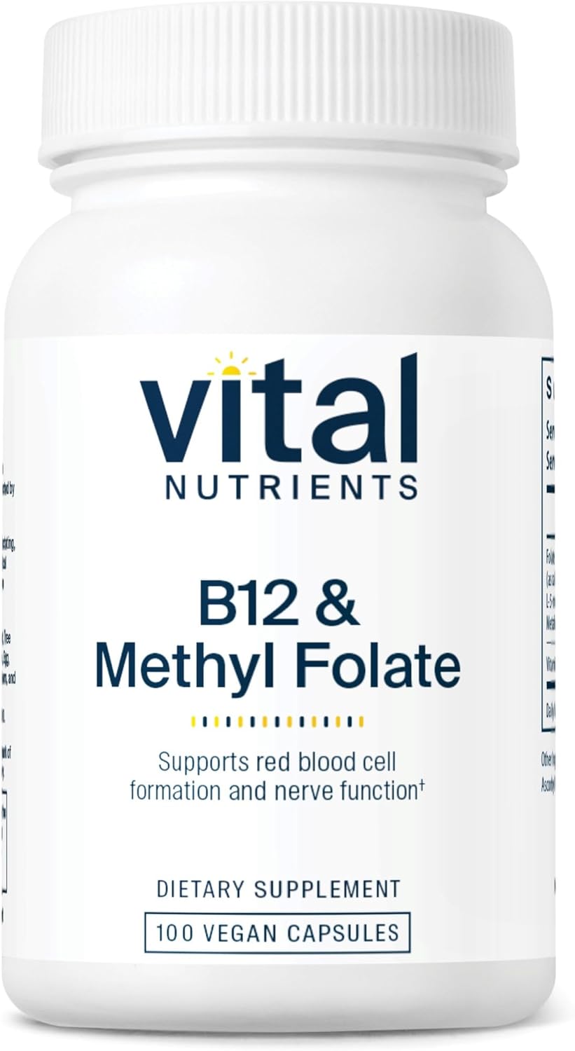 Vital Nutrients Vitamin B12 & Methyl Folate | Vegan Methylated Folate & B12 Supplement | 5-MTHF Plus B12 Supports Nervous System & Metabolism* | Gluten, Dairy, Soy Free | 100 Capsules