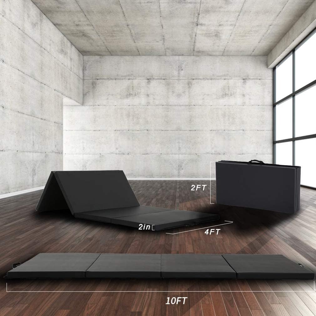 Gymnastics Tumbling Mats Portable Gymnastics Mat Foldable Tumbling Mat 2'x6'/4'x8' PU Leather Exercise Mat Yoga Mat with Carrying Handles for home Workout outdoor Yoga Gymnastics