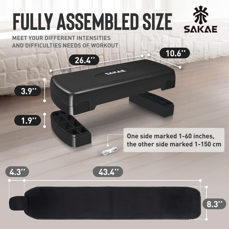 Adjustable Height Aerobic Stepper Set, Multiple Bundle Options with Dumbbells, Kettlebell, Waist Trimmer, Ankle Weights or Weighted Vest, Workout Exercise Step Platform w/Level Risers, 4 Colors