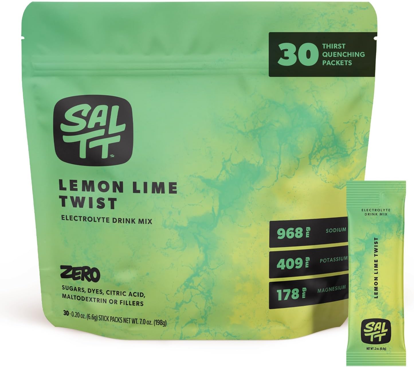 Keto Chow SALTT Electrolytes Powder Packets, Lemon Lime Twist (30 Hydration Packets) - Magnesium, Potassium, Sodium, Trace Minerals - Vegan, Sugar & Gluten Free - Travel Essentials - Made in USA