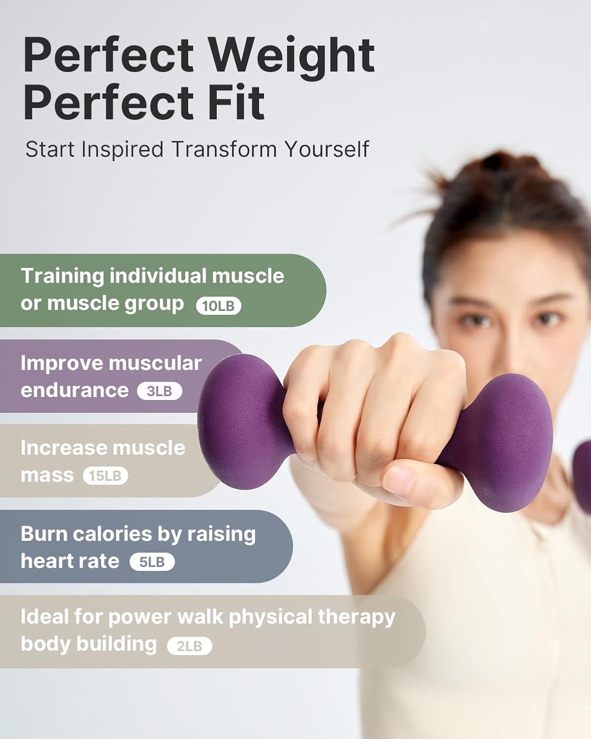 YOTTOY Weights Dumbbells Set for Women,2-15 Pound Dumbbells Set of 2, Non-Slip Hand Weights for Home Workouts, Portable Strength Training Neoprene dumbbells