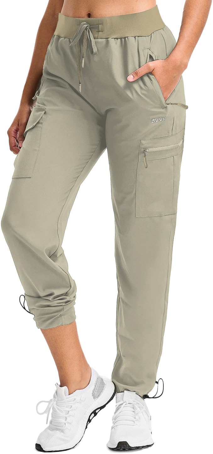 BVVU Women's Hiking Pants Lightweight Quick Dry Travel Outdoor Pants Waterproof Work Cargo Joggers with Zipper Pockets
