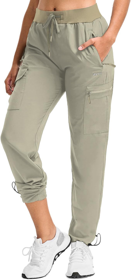 BVVU Women's Hiking Pants Lightweight Quick Dry Travel Outdoor Pants Waterproof Work Cargo Joggers with Zipper Pockets