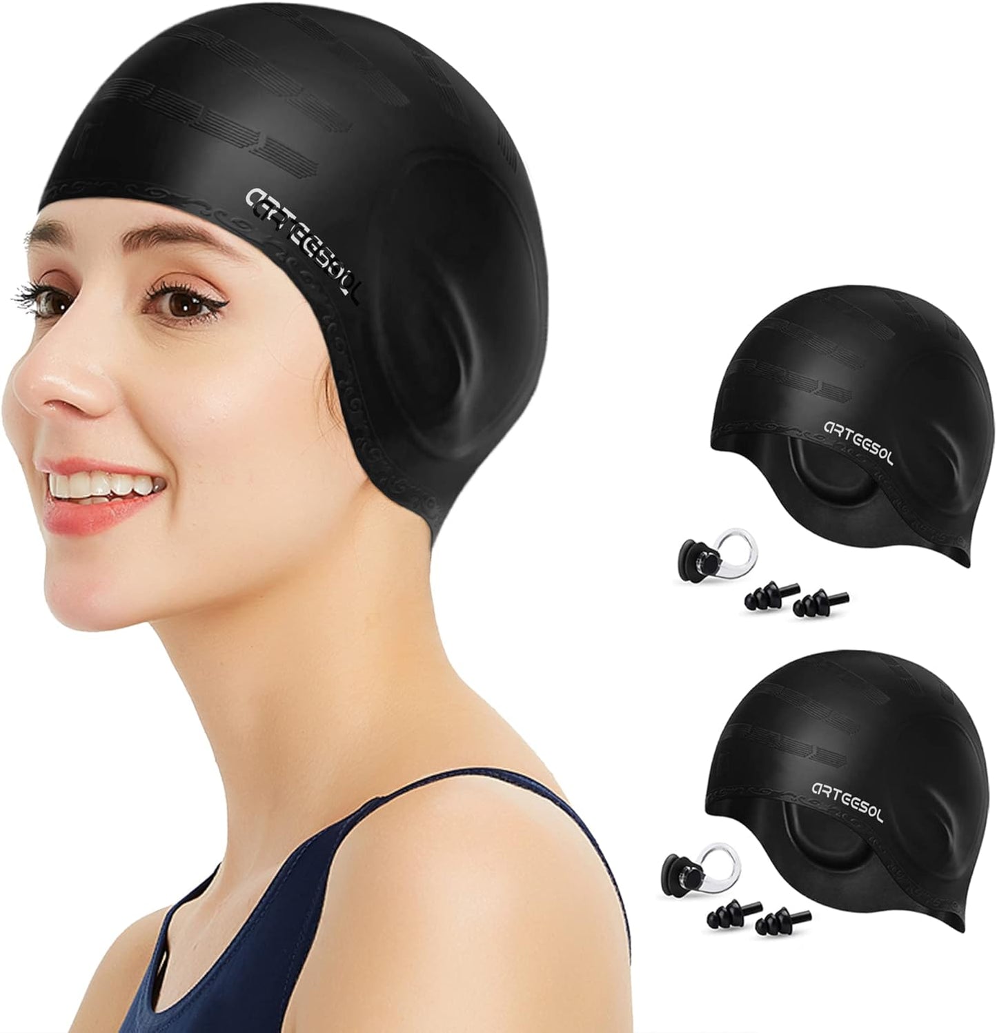 Swimming Cap, Silicone Swim Cap for Women Men, Durable Non-Slip Waterproof Swim Cap Protect Ears, Long Hair for Adults, Older Kids