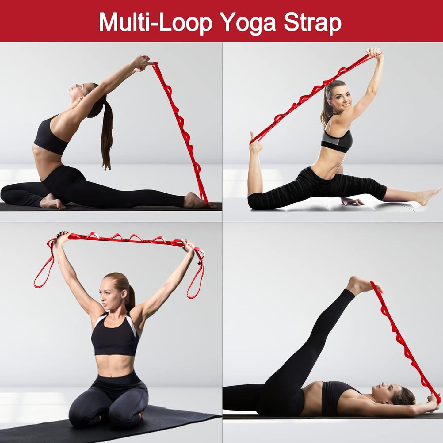 DASKING 23KN (5070 lbs) Heavy Duty Climbing Straps - 2 Pack Adjustable Daisy Chain Webbing for Aerial Yoga, Hammock, Fitness & Rigging - CE/EN566 Certified, Red/Grey