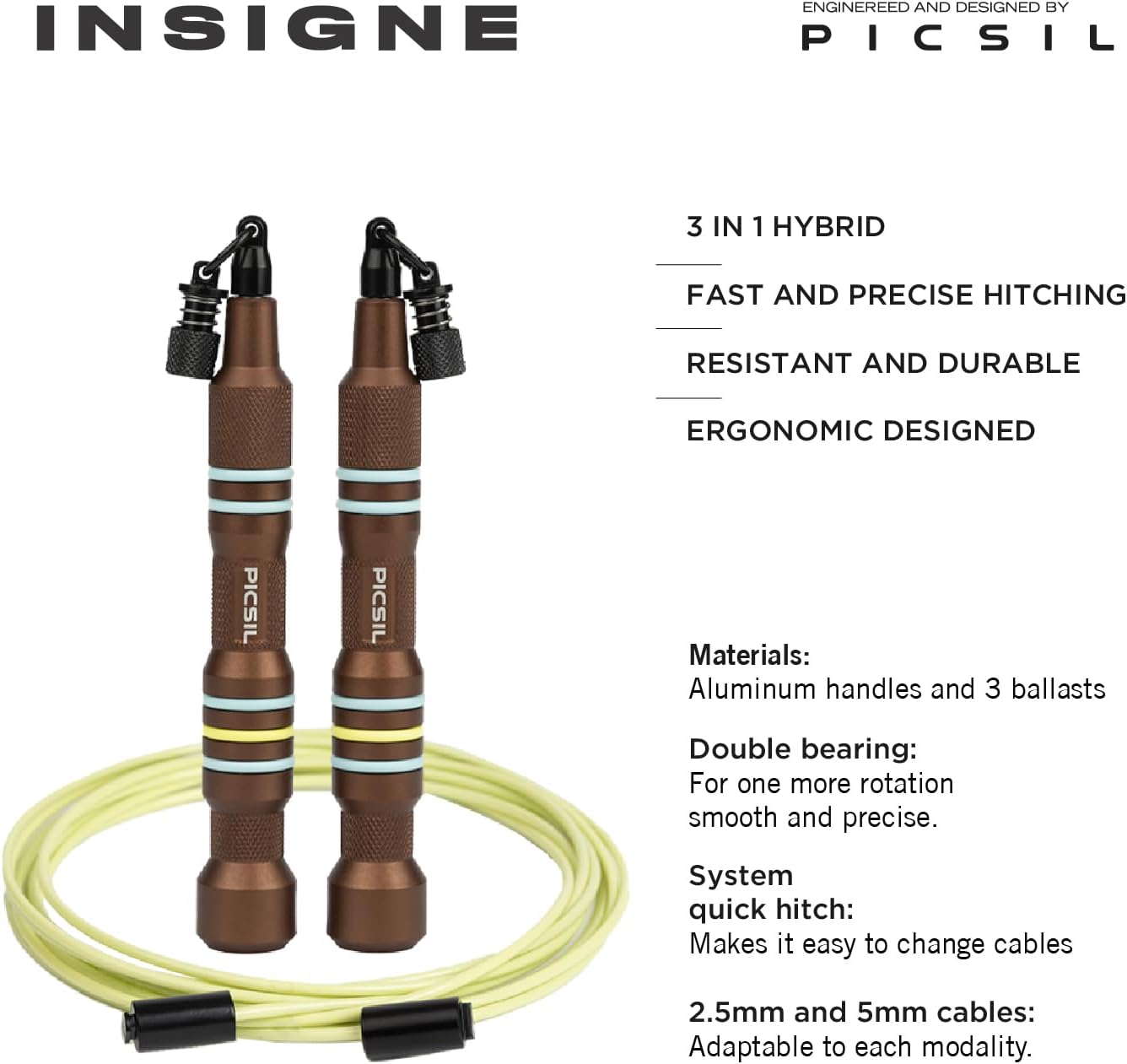 Picsil Insigne Jump Rope, Versatile Speed Rope in 3 Modalities, Fast, Weighted or Crossover Jump Rope, Adaptable to Any Type of Training From Speed to Strength Work