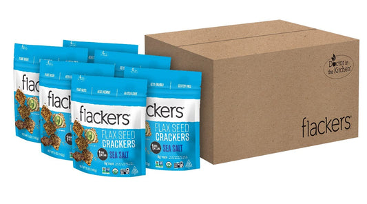 Flackers Organic Sea Salt Flaxseed Crackers, 5 Ounce 6-Pack, Gluten Free, Non GMO, Vegan, Keto Snack, 9g Fiber, 1g Net Carb