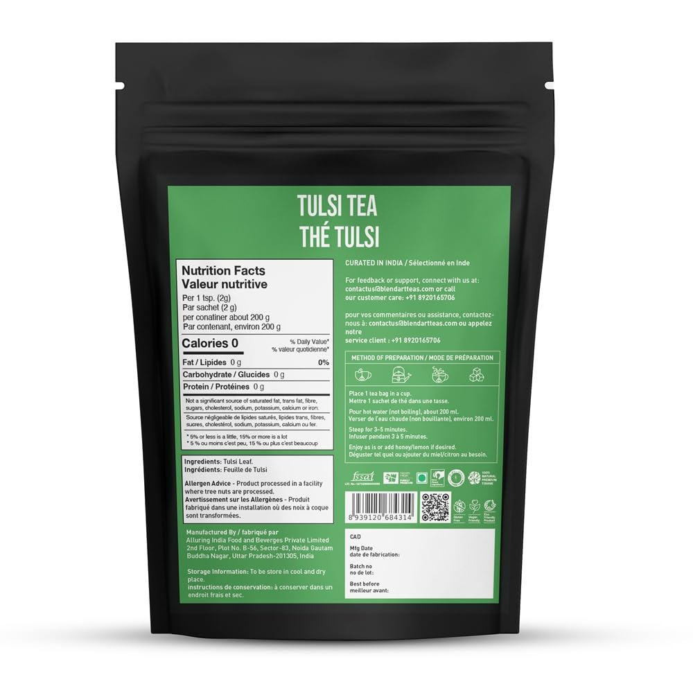 Tulsi Holy Basil Tea Bags 100 Count For Cognitive Balance & Overall Health Ayurvedic Tulsi With Antioxidants Caffeine Free Holy Basil Leaves Pyramid Herbal Tea Bags Support Digestion & Boost Immunity