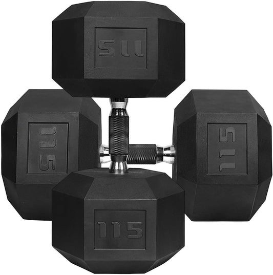 WF Athletic Supply Rubber Encased Hex Dumbbells with Rubber Grip Contoured Handle for Muscle Toning, Strength Building & Full Body Workout