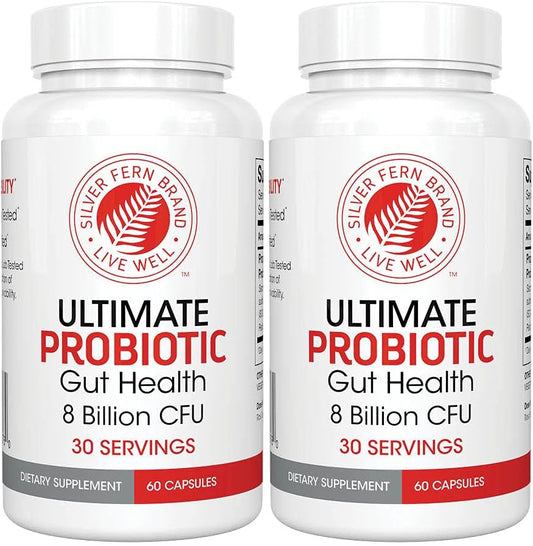 Silver Fern Ultimate Probiotic 2-Pack – Probiotics for Women & Men – 8 Billion CFU Spore-Forming Gut Health Supplement – DNA Verified, Vegan Probiotic, Shelf-Stable, High Survivability – 120 Capsules