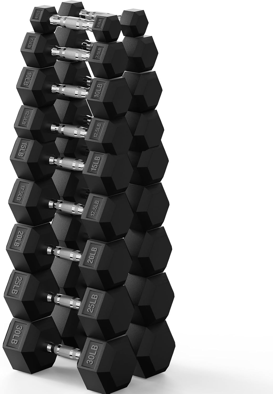 PAPABABE Hex Dumbbell Set 45-550 lb, Rubber Encased Home Gym Dumbbells, Weights Dumbbells for Women & Men, Hand Weight for Strength Training