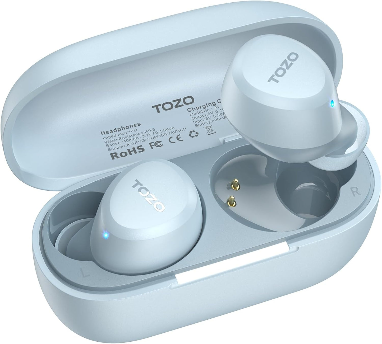 TOZO A1 Wireless Earbuds Bluetooth 5.3 Light Weight in Ear IPX5 Waterproof Headphones 2 Mic for AI Calls, Immersive Premium Sound Bass Headset with Charging Case, 32 Presets EQ Customization via App