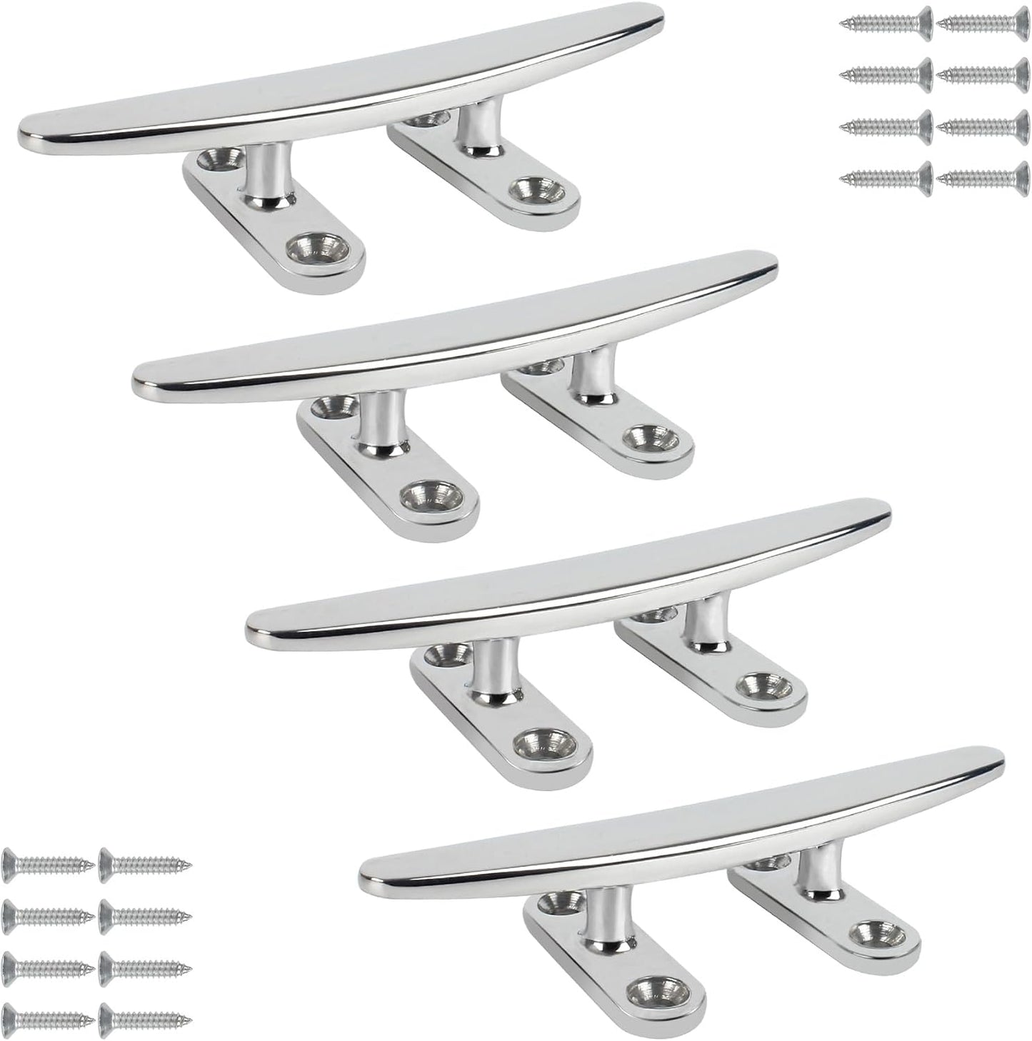 ORLANG 316 Stainless Steel Boat Cleats 5 Inch/6 Inch/8 Inch (3 Size), Open Base Dock Cleats with Fasteners, Boat Dock Cleat Rope Cleat for Boat Docks, Decks or Nautical Decor (4 Pack)