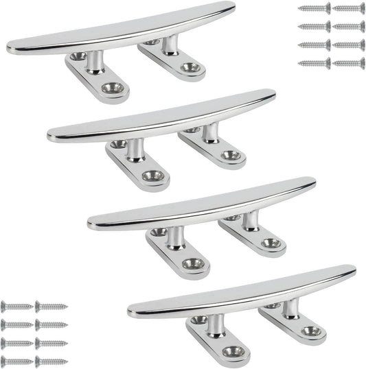 ORLANG 316 Stainless Steel Boat Cleats 5 Inch/6 Inch/8 Inch (3 Size), Open Base Dock Cleats with Fasteners, Boat Dock Cleat Rope Cleat for Boat Docks, Decks or Nautical Decor (4 Pack)