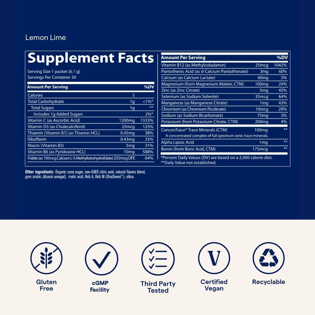 Trace Minerals Power Pak | Electrolyte + 1200mg Vitamin C, Zinc, Magnesium | Supports Immunity, Hydration & Energy | Lemon Lime, Orange Blast, Acai Berry | 30 ct Variety Pack