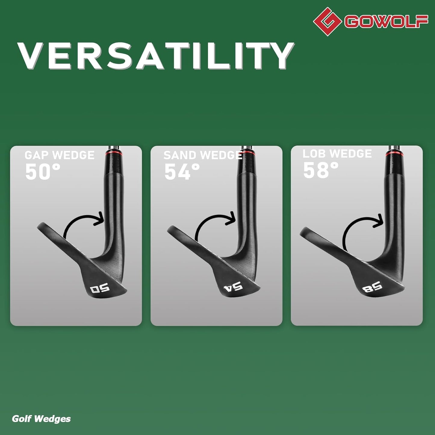 Gowolf Premium Forged Full Face Golf Wedges 50/52/54/56/58/60 Degree Individual or Sets for Men, Right Hand Gap Wedge Sand Wedge Lob Wedge, Golf Clubs CNC Milled Face for More Spin - Great Golf Gifts