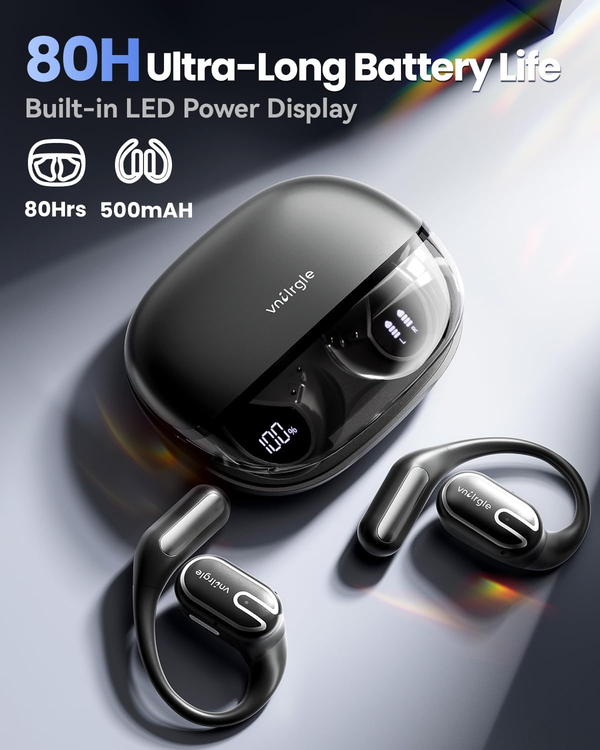 Open Ear Earbuds Bluetooth Headphones Wireless - 80Hrs Playtime Wireless Earbuds with IPX7 Waterproof Touch Control Earphones Sport with 18.2mm Drivers Stereo Sound Bluetooth 6.0 for Running Fitness