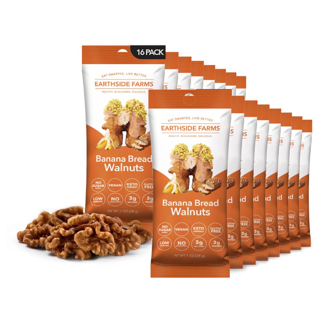 Earthside Farms Banana Bread Walnuts 1oz, 16 Pack – Vegan, Gluten-Free, Low Carb, Keto Friendly Snack – Sweet & Crunchy Candied Walnuts with Real Banana Flavor – Perfect for On-the-Go, Work, School