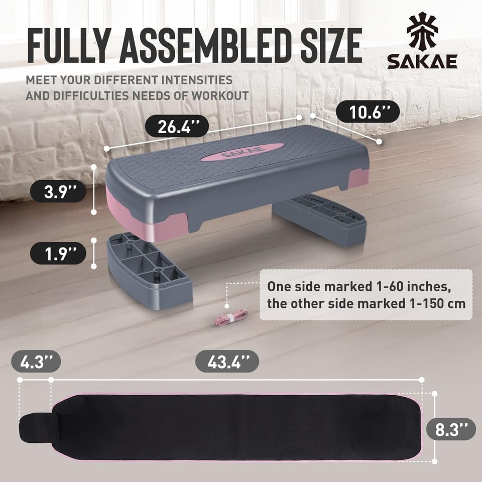 Adjustable Height Aerobic Stepper Set, Multiple Bundle Options with Dumbbells, Kettlebell, Waist Trimmer, Ankle Weights or Weighted Vest, Workout Exercise Step Platform w/Level Risers, 4 Colors