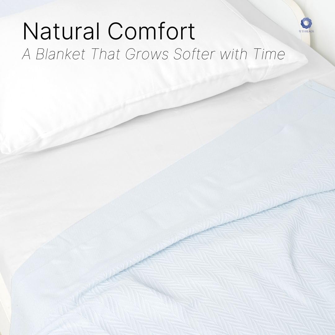 100% Cotton Herringbone Weave Blankets, 108"X90" King,Throw Blanket for Bed,All Season Cotton Blanket, Cozy Blanket,Throws Bed Blanket, Throw Blanket for Couch,Modern Home Decor -Light Blue