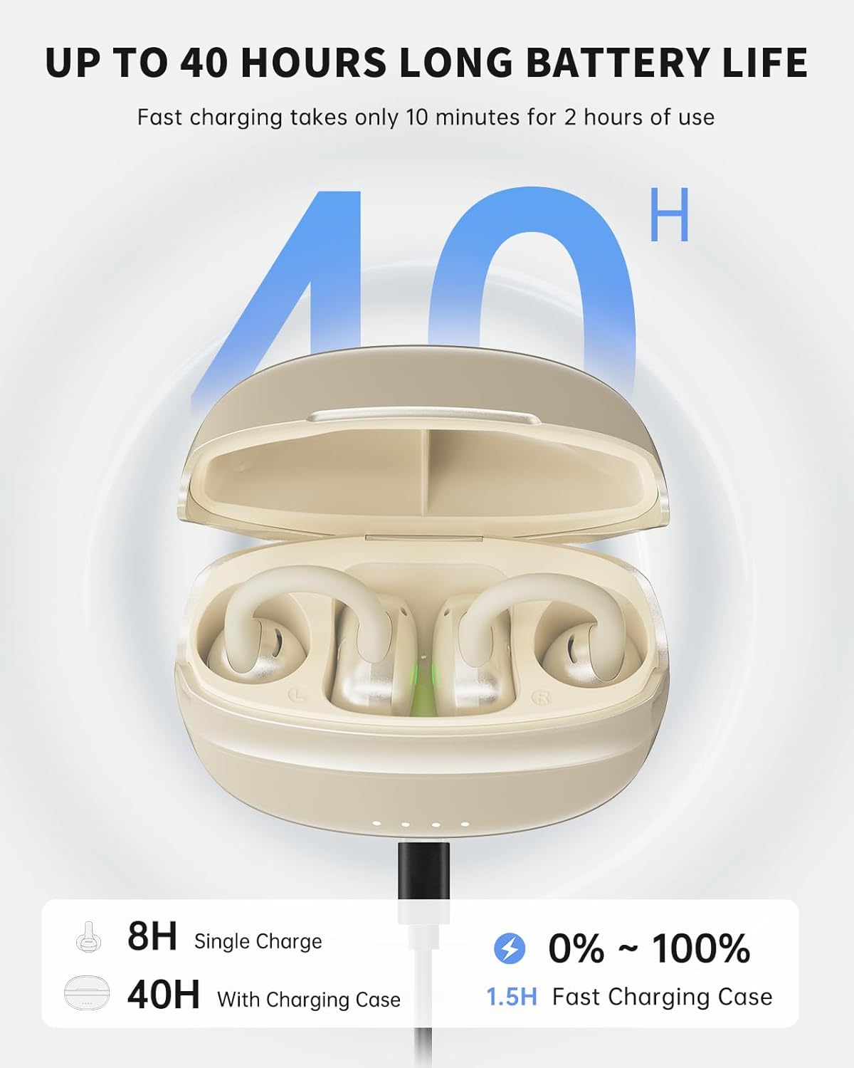 Open Ear Earbuds, Clip-On Earbuds Wireless Bluetooth, Ear Clip Bluetooth Headphones, Lightweight Comfort, Ergonomic Secure Fit for Small Ears, Ultra Open Audio, Waterproof, 40H Playtime