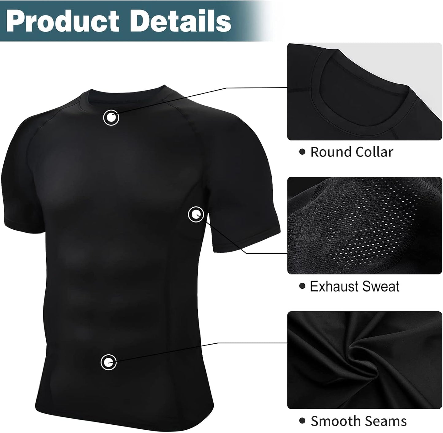 BOOMCOOL Men Short Sleeve Compression Shirts, Sports Baselayer T-Shirts Tops, Athletic Workout Shirt 3 Pack