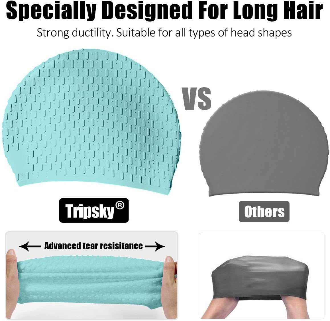 Tripsky Silicone Swim Cap,Comfortable Bathing Cap Ideal for Curly Short Medium Long Hair, Swimming Cap for Women and Men, Shower Caps Keep Hairstyle Unchanged…