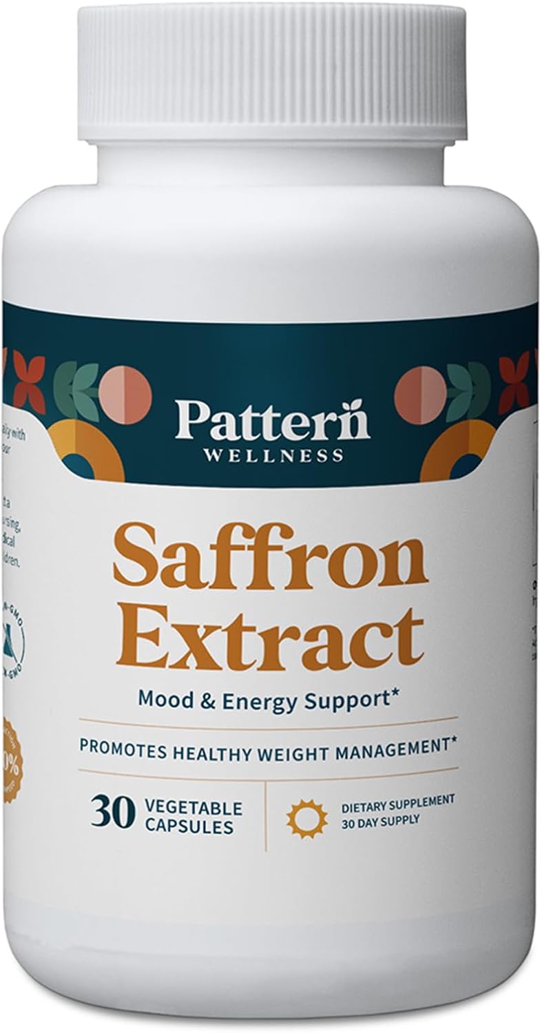 Pattern Wellness Saffron Extract - Mood, Energy & Appetite Support - 88.5mg Pure Saffron Supplement - Non-GMO & Gluten-Free - 30 Vegetable Capsules