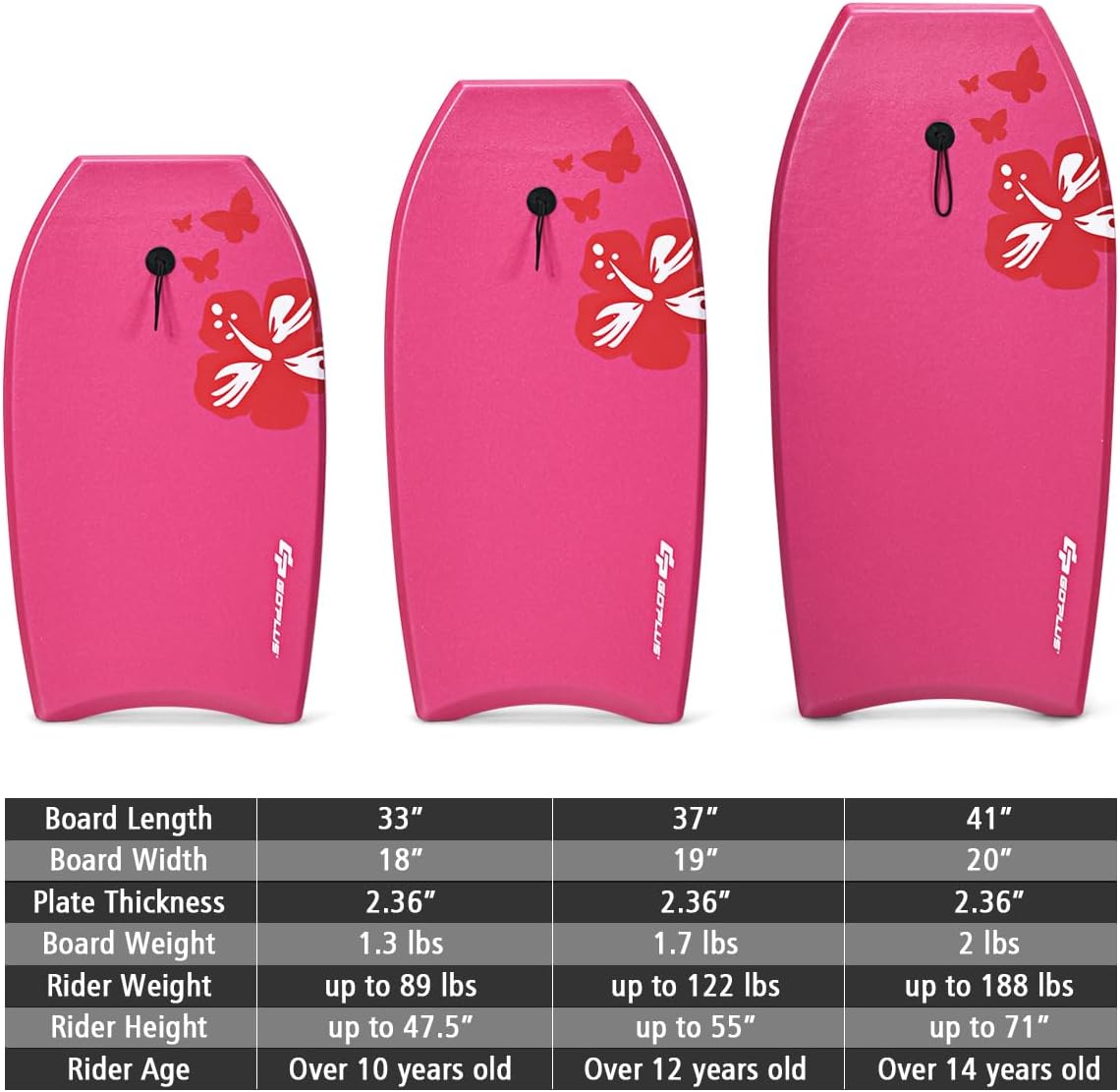 Goplus 41''/37''/33'' Lightweight Body Board for Beach, Surf Board with EPS Core, XPE Deck, HDPE Slick Bottom, Wrist Leash, Bodyboard for Kids Adults Surfing