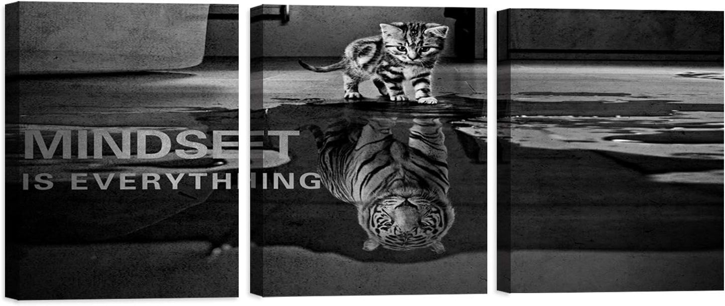 Yetaryy Inspirational Canvas Wall Art Large 3 Pieces Motivational Wall Art Picture Mindset is Everything Wooden Framed Artwork Entrepreneur Quotes Inspiration Wall Decor Painting Picture Wall Ar Hang,