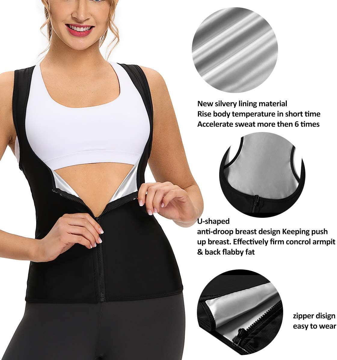 NonEcho Women Neoprene Sweat Vest for Women Sauna Suit Hot Sweat Waist Trainer Vest Slimming Body Shaper