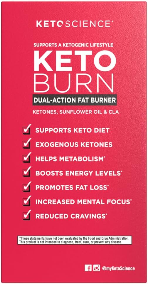 Keto Science Keto Burn Capsules, Exogenous Ketone, Dual-Action with BHB & EGCG, Ketones for Hydration, Keto BHB, Weight Support, Energy, Focus & Ketosis, 60 Capsules, 15 Servings