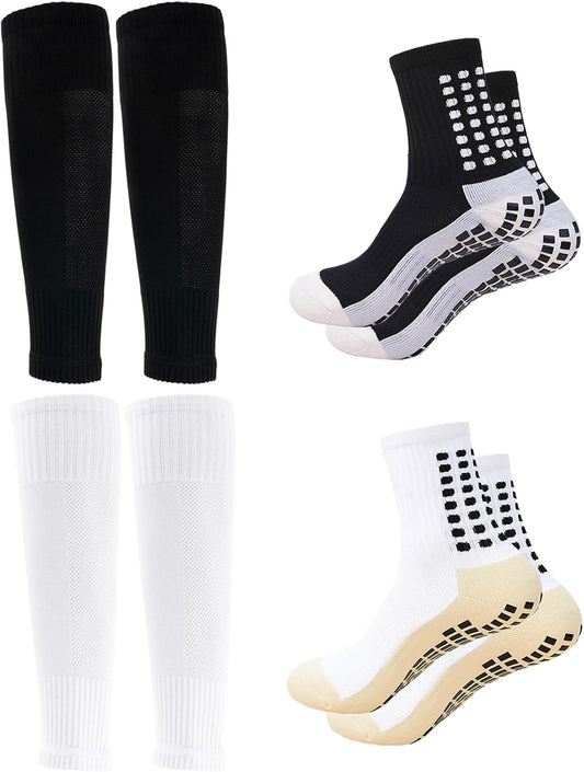 Men's Soccer Non Skid Ball Socks Anti Slip Grip Non Slip Socks, Shin Guard Sleeves, With Or Without Guard Straps for Football