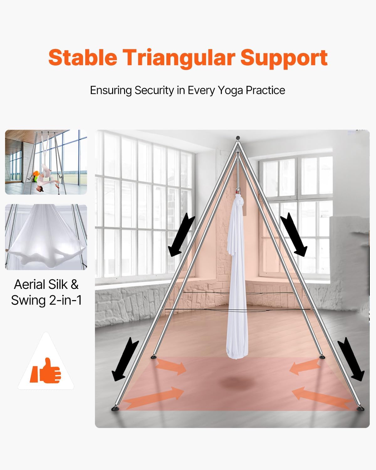 VEVOR Aerial Yoga Frame, 9.67 ft Height Swing Stand, Max 551.15 lbs Load Chrome-Plated Steel Pipe Inversion Yoga Rig for Indoor Outdoor Use