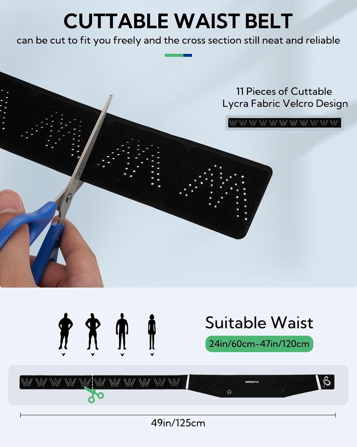 WATERFLY Running Belt Fanny Pack: Slim Waist Bag for Men Women, Workout Fitness Phone Holder for Exercise Marathon Jogging-Black