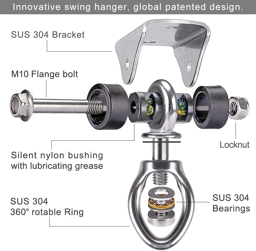 Stainless Steel Punching Bag Hanger with Bearing Heavy Bag Ceiling Mount Hardware 1000 LB Capacity 360° Swivel Hook for Boxing Bag Hanging Hardware Heavy Bag Hanger Mount Hooks with Carabiner