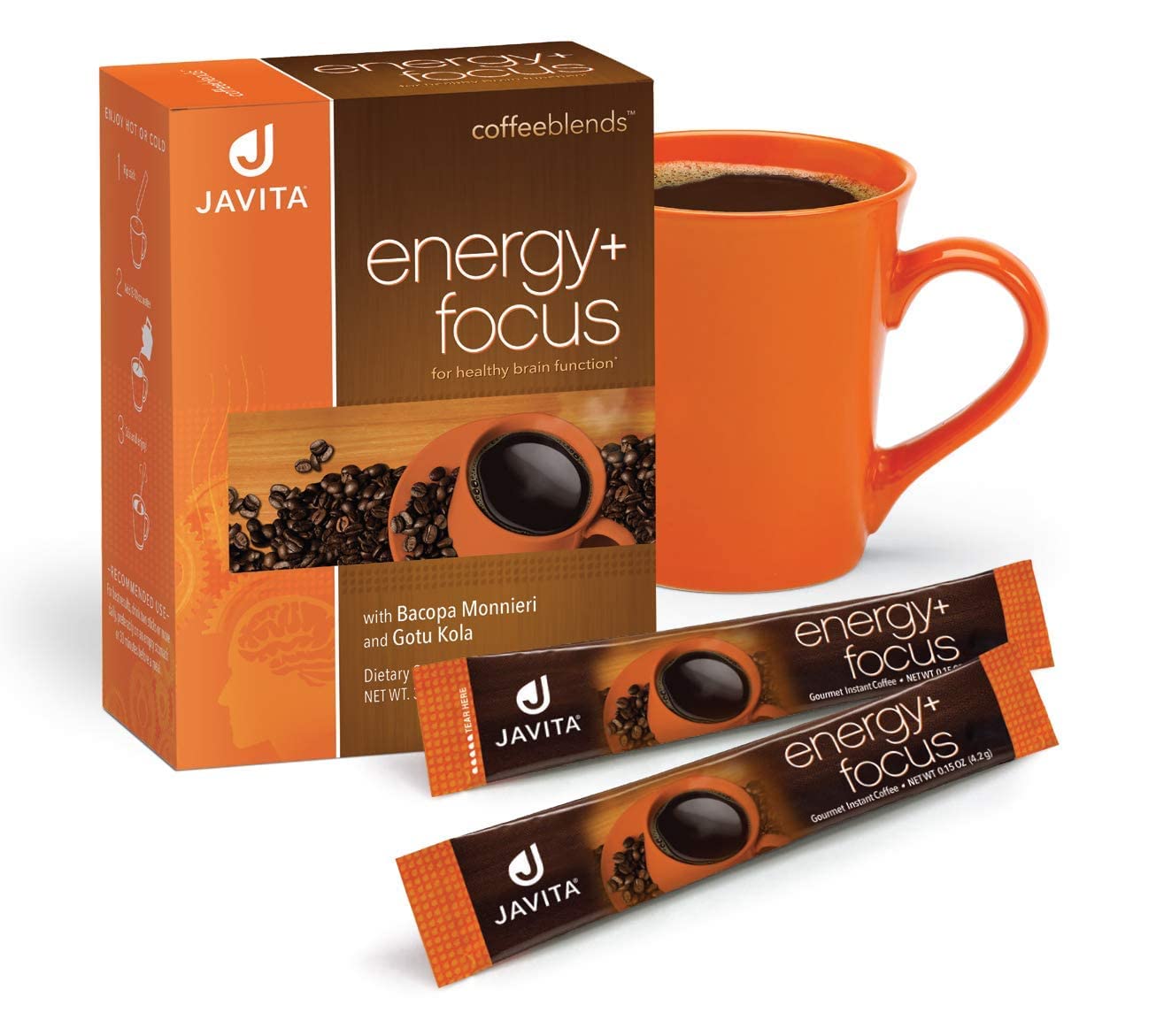 Javita Energy + Focus Instant Coffee, 100% South American Arabica & Robusta Blend, with Energizing Herbs for Clarity, Energy, & Focus, Keto, Dieters Drink, 1 box / 24 (4.2g) Sticks