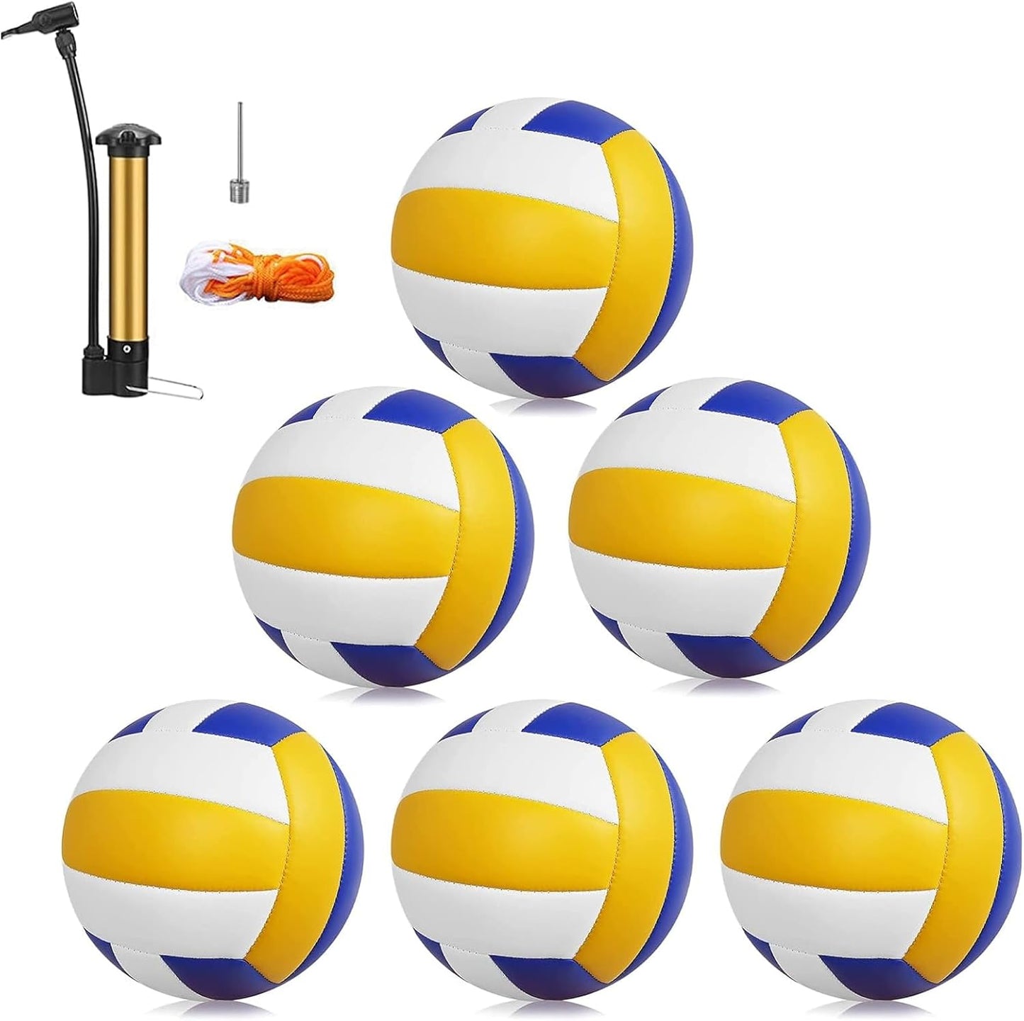 Magicorange Volleyball, 6 Pack Official Size 5 Volleyballs- PU Leather Indoor Outdoor Soft Touch Recreational Volleyballs for Beach Play, Game,Gym,Training -Includes Ball Pump
