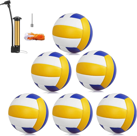 Magicorange Volleyball, 6 Pack Official Size 5 Volleyballs- PU Leather Indoor Outdoor Soft Touch Recreational Volleyballs for Beach Play, Game,Gym,Training -Includes Ball Pump