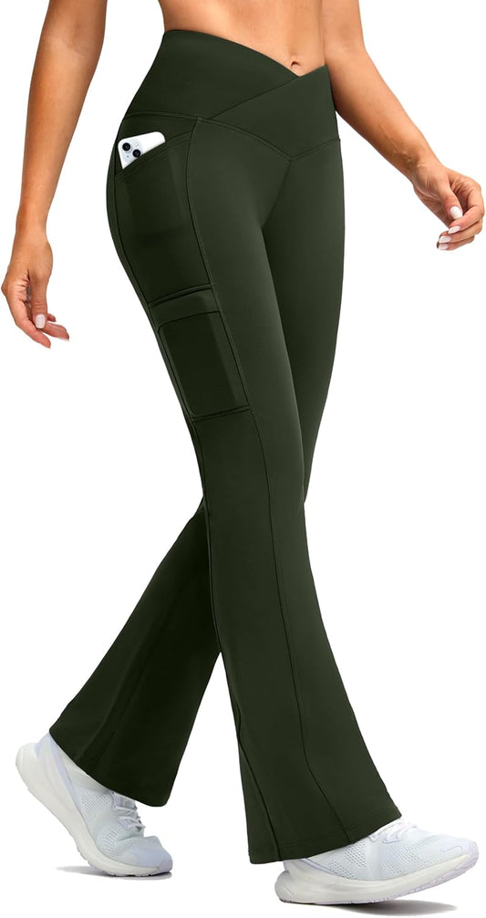 G Gradual Women's Fleece Lined Pants Water Resistant Winter Thermal Flare Leggings Hiking Snow Pants for Women 4 Pockets