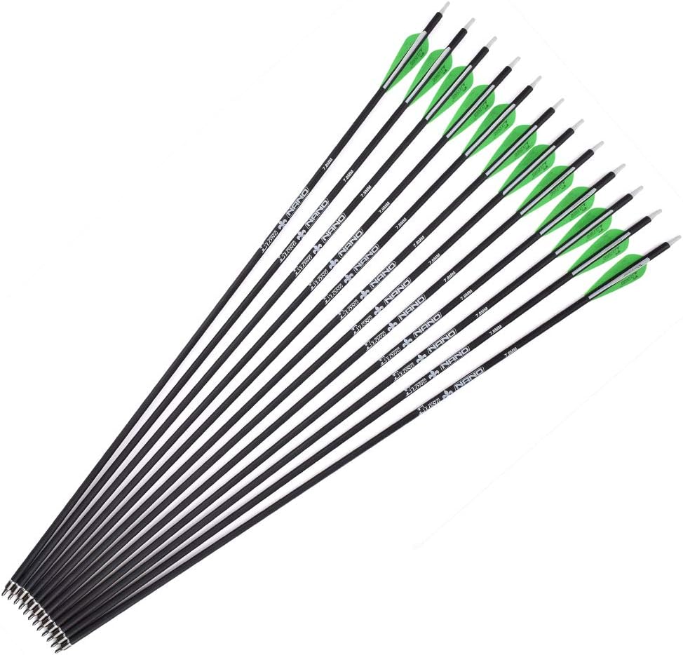 YLS Archery 26/28/30Inch Carbon Arrow Practice Hunting Arrows with100 Grain Removable Tips for Compound & Recurve Bow(Pack of 12)
