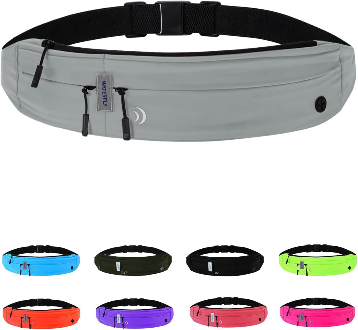 WATERFLY Running Belt Fanny Pack: Runner Marathon Jogging Waist Pack Sport Workout Exercise Fitness Phone Holder Belt for Men Women Jogger Slim Waistband