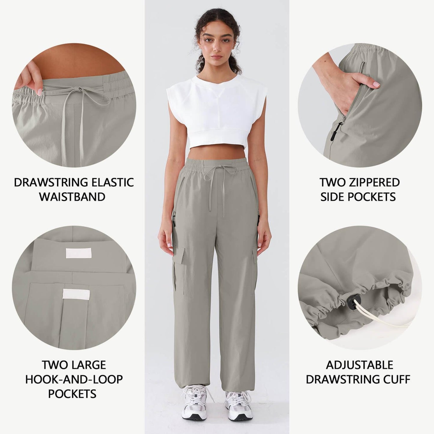 Hiking Pants Women Lightweight Cargo Pants Quick Dry Water Resistant Outdoor Travel Pants with Zipper Pockets