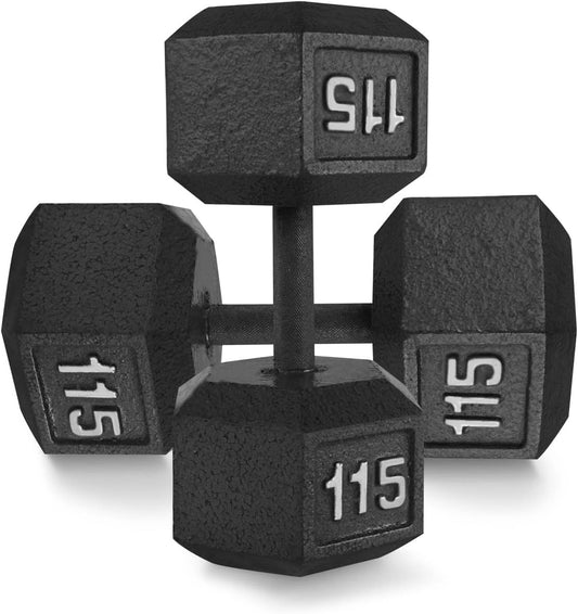 WF Athletic Supply Cast Iron Solid Hexagon Gray/Black Dumbbells, Strength Training Free Weights Set of 2 for Women and Men, Hand Weights Sold by Pairs, Multi-Select Size Options Available