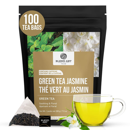 Jasmine Green Tea Bags, 100 Counts, Mountain Loose Leaf Green Tea, Flavored, Delightful Aroma, Sugar Free, 100% Natural Gluten Free, Medium Caffeine Brew As Hot, Cold Or Iced Tea