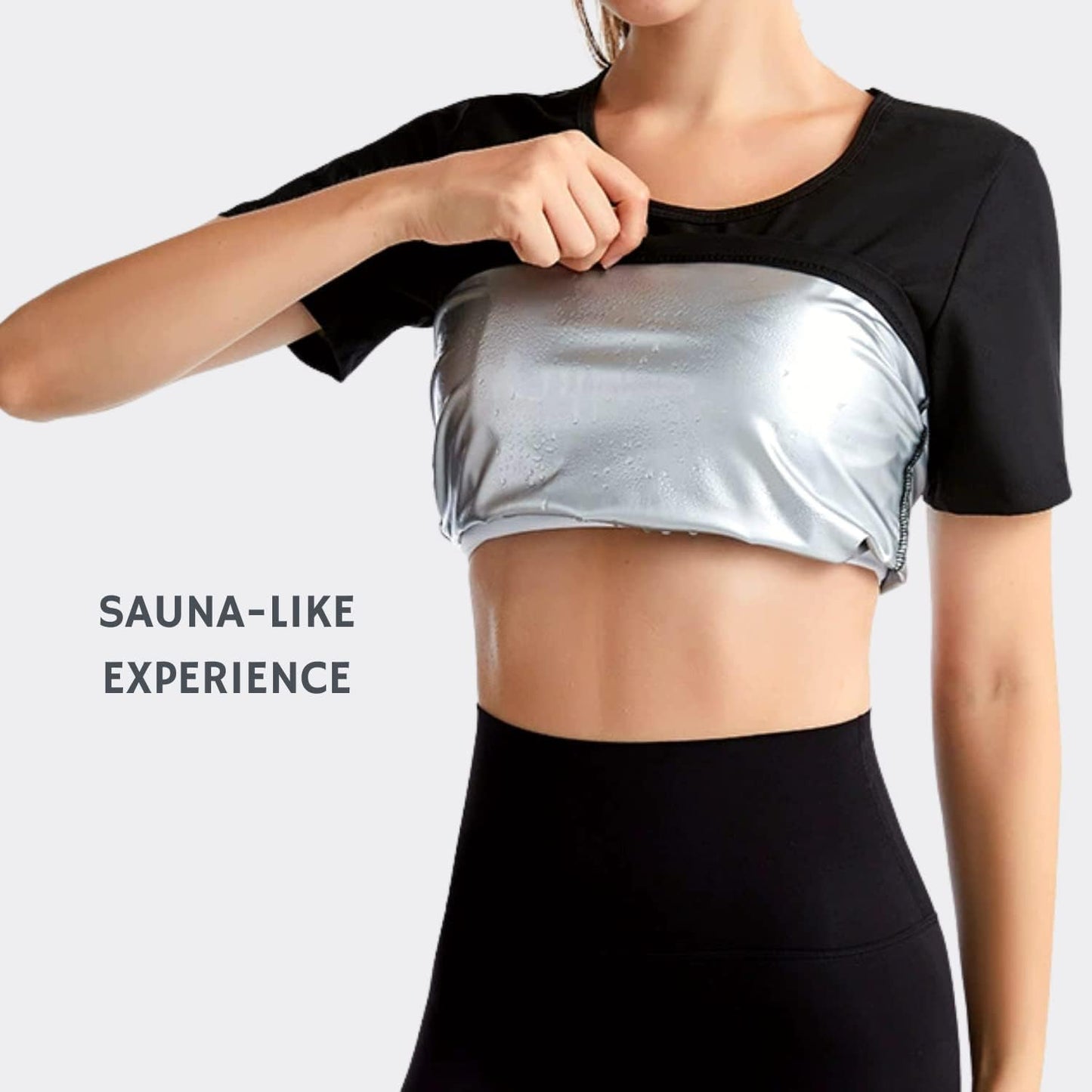 Nano Hertz Sauna Sweat Suit Weight Loss Shapewear Top Waist Trainer Workout Sweatsuit Exercise Short Sleeve Shirt Women Girl