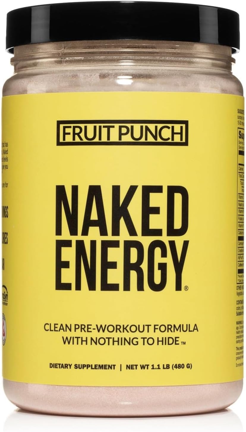 NAKED Fruit Punch Energy - Clean Pre Workout Supplement for Men and Women, Vegan Friendly, No Added Sweeteners, Colors Or Flavors - 30 Servings