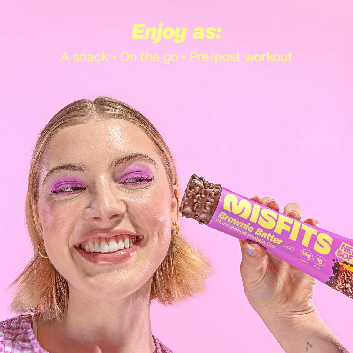 Misfits Vegan Protein Bars, Brownie Batter - Updated Recipe | Plant Based, Low Sugar & Carb, High Fiber Snacks | Pack of 15