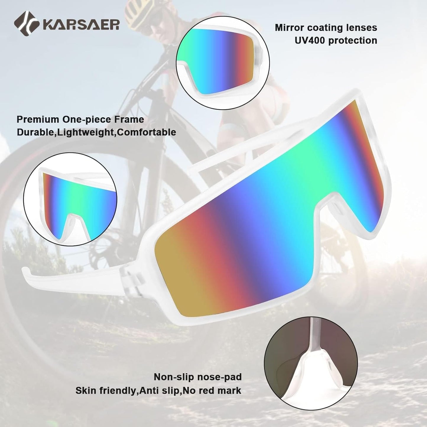 Karsaer Vision Sports Sunglasses Cycling Glasses Baseball Softball Sunglasses Unisex for Adult Youth Kids Boys Girls 8-16