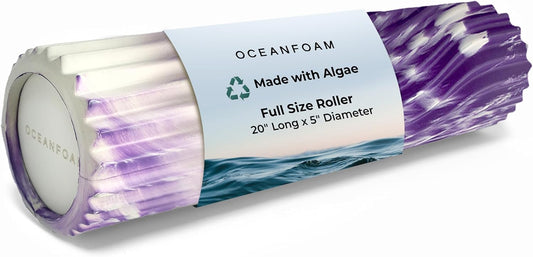 Oceanfoam Tidal Roller - Purple Marbled - Muscle Massage Foam Roller for Back Pain & Stretching - Firm and Ergonomic Wide Wave Textured - Yoga, Athletics, & Wellness - Full Size, 20" x 5"